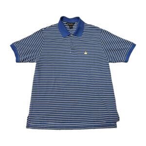 Brooks Brothers Polo Shirt Mens Sz L Blue White Button Up Golf Signature Golden